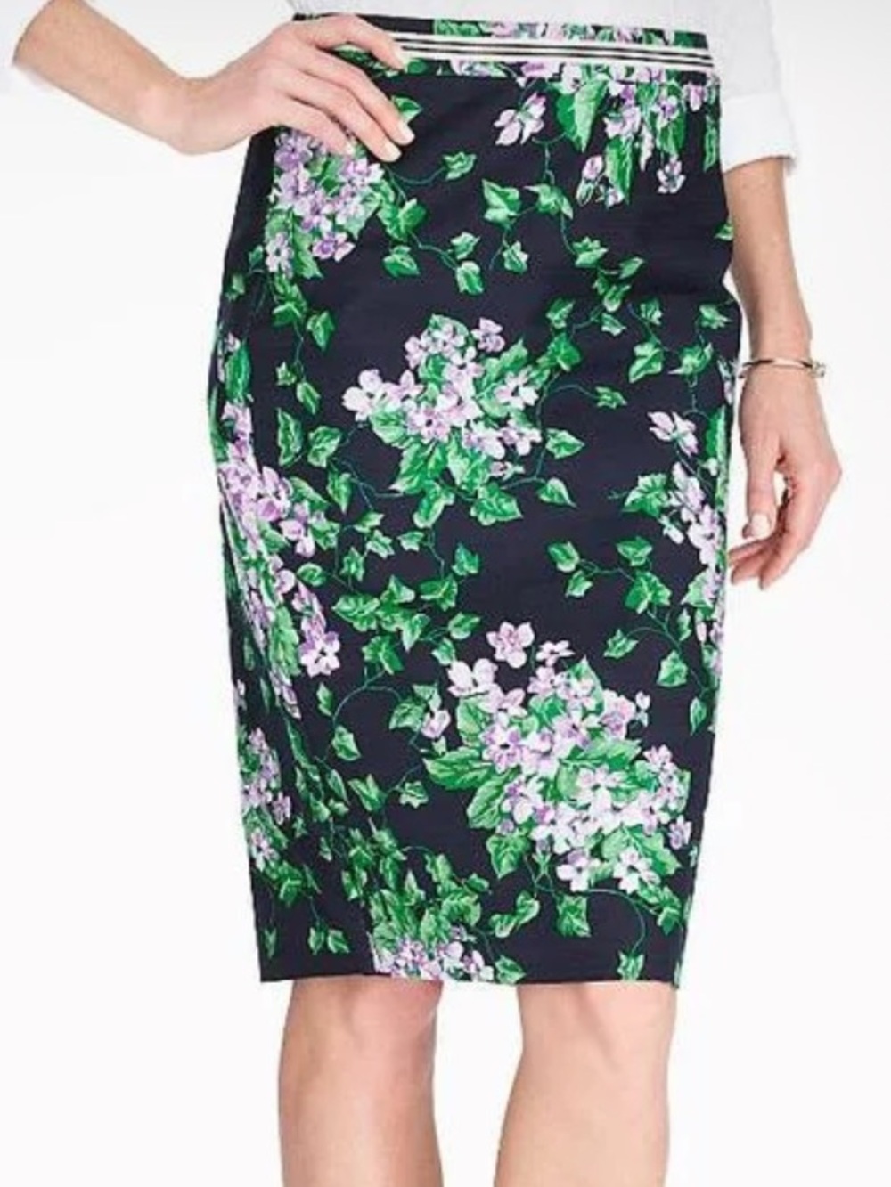 Talbots x Oprah blue purple floral pencil skirt size 6